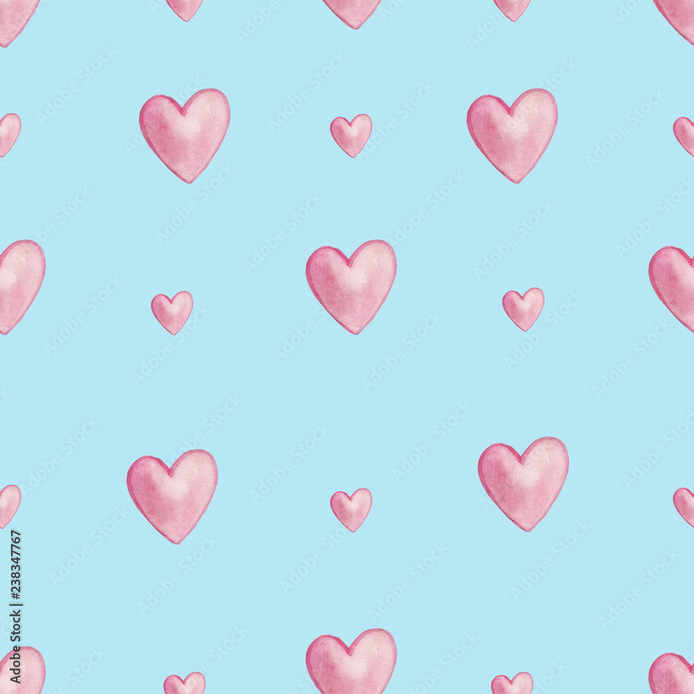 watercolor seamless pattern with hearts