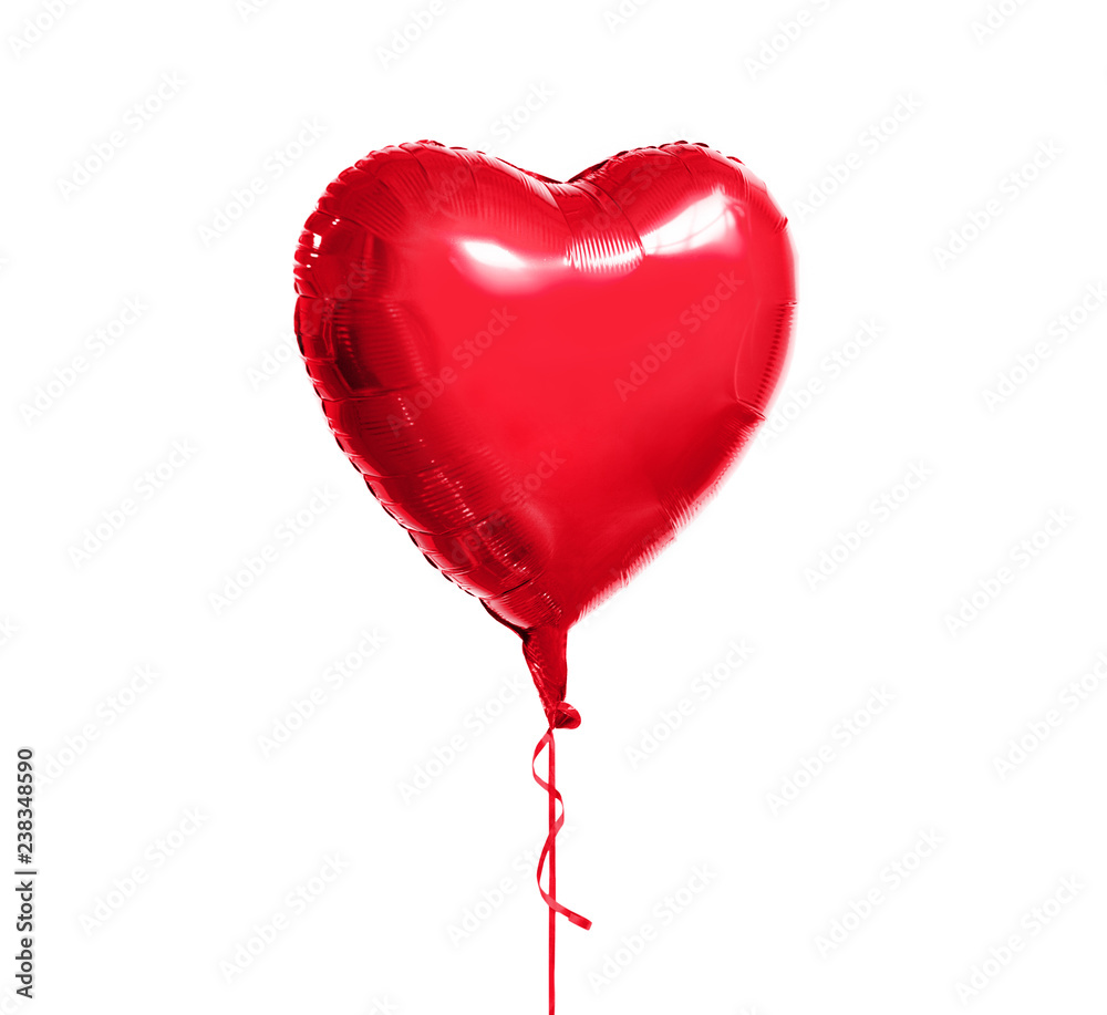 Naklejka święta, walentynki i koncepcja dekoracji imprez - metaliczna folia czerwony balon z helem w kształcie serca na białym tle