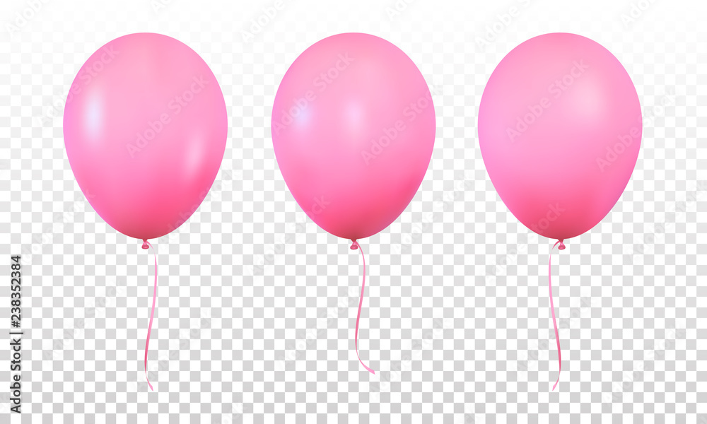Pink glossy realistic balloons isolated. Set of realistic helium balloons for Birthday. Pink glossy realistic balloons isolated. Set of realistic helium balloons for Birthday.