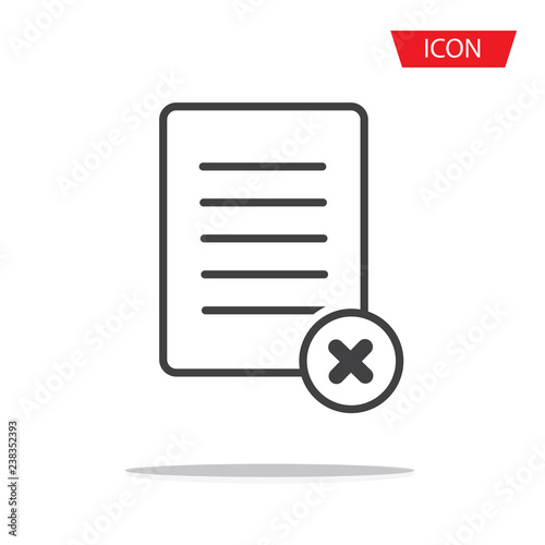 Reject file line icon. Decline document sign. Delete file icon vector isolated on white background.