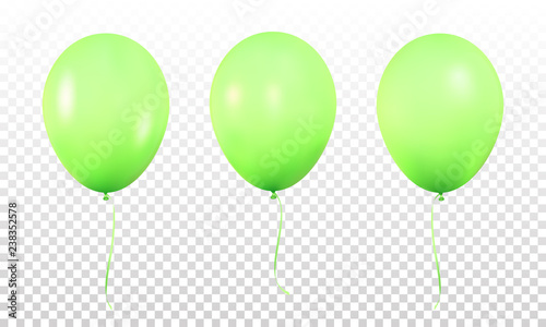 Green glossy balloons. Set of realistic helium balloons for Birthday.