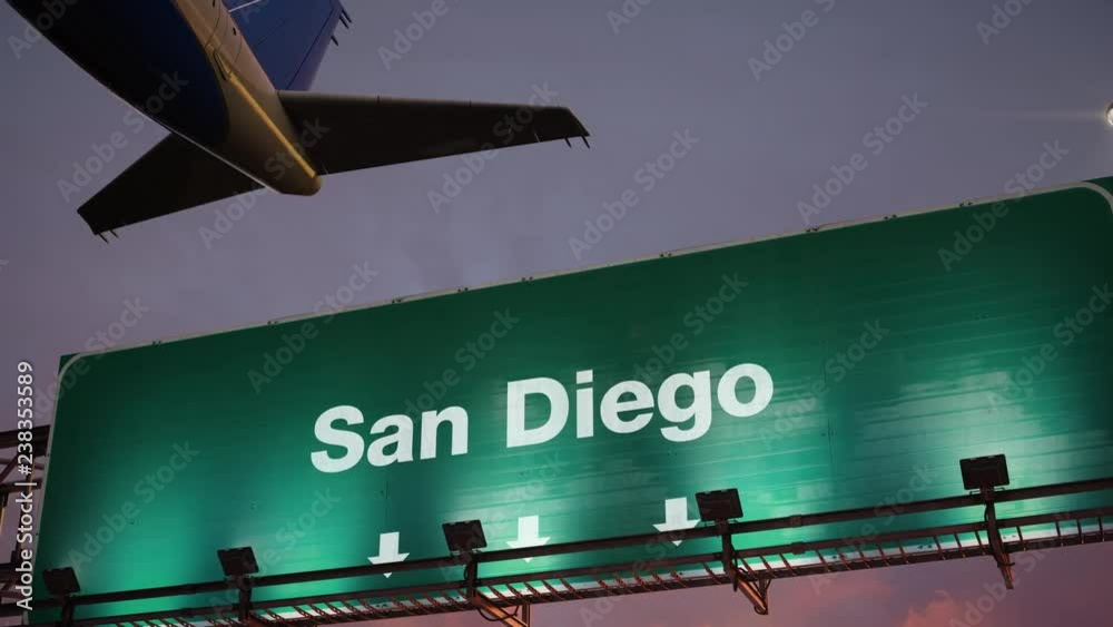 Airplane Take off San Diego during a wonderful sunrise