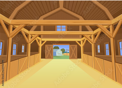 A barn for farm animals, view inside. Vector illustration in cartoon style photo