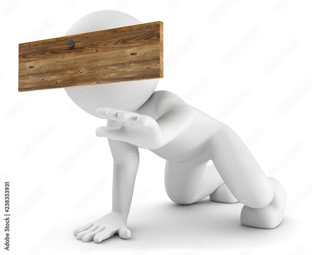 3D Illustration weißes Männchen Brett vorm Kopf Stock Illustration Adobe Stock