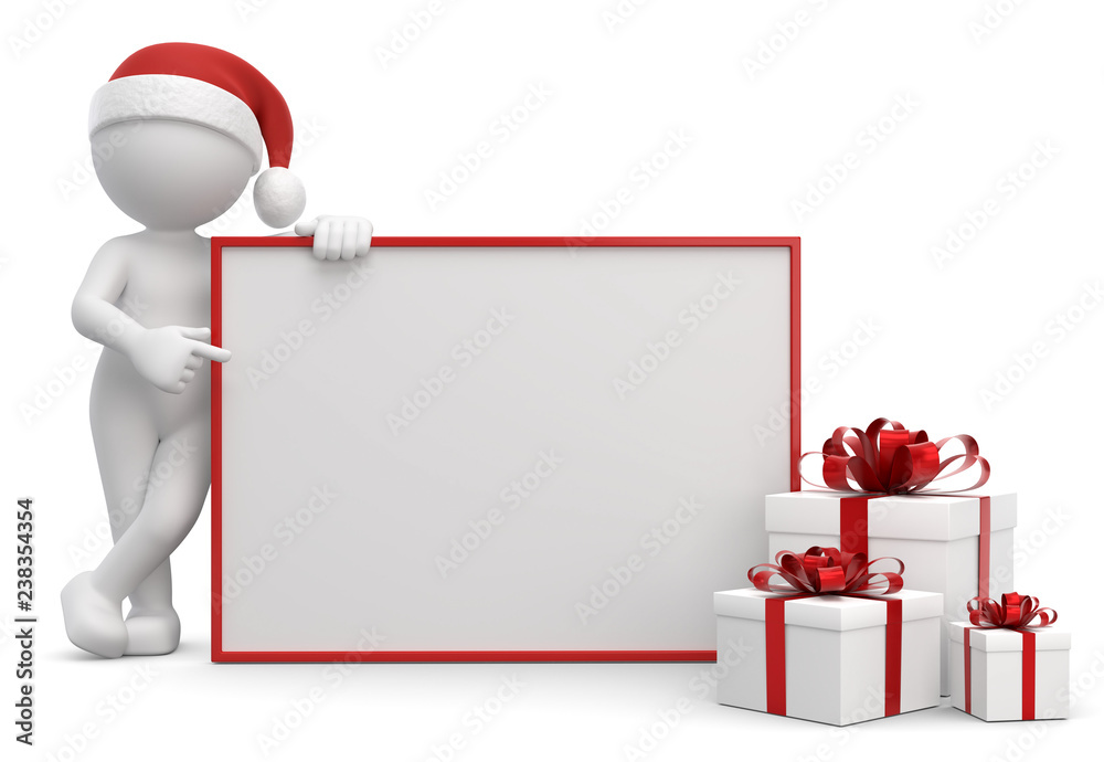 3D Illustration weißes Männchen mit Schild Weihnachten 3D Illustration weißes Männchen mit Schild Weihnachten