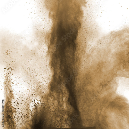 Explosive brown powder on white background.