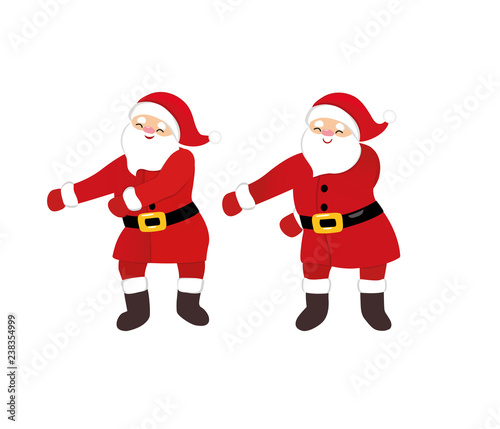 Funny Santa dance floss like a boss meme, quirky cartoon dancing comic character, Christmas costume, red hat, isolated on white background, teenage style for print, t-shirt, card, party invitation.