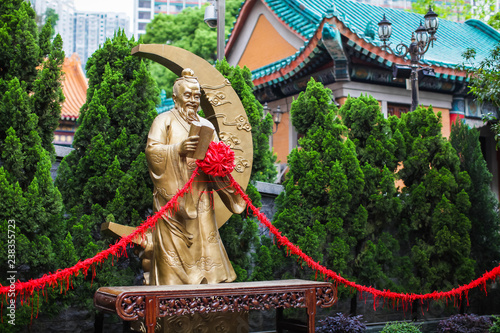 Pray for Good Love with red silk rope at Wong Tai Sin Temple in Hongkong.