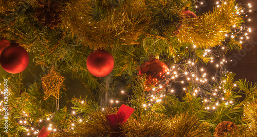 red balls and christmas tree