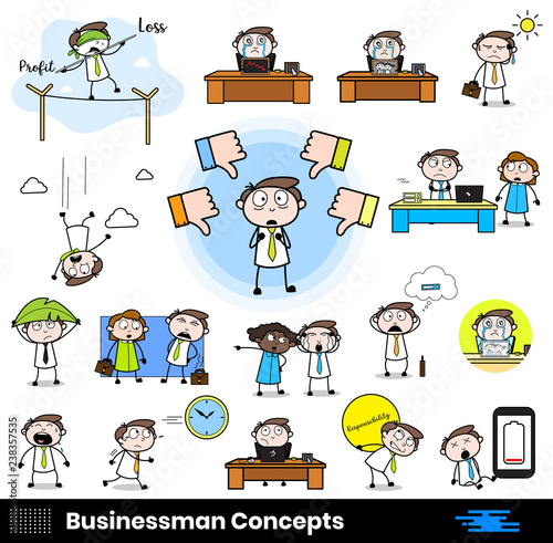 bad things happening in office Cartoon Professional Businessman