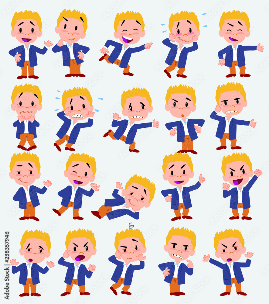 Cartoon character businessman in casual style. Set with different postures, attitudes and poses, doing different activities in isolated vector illustrations.