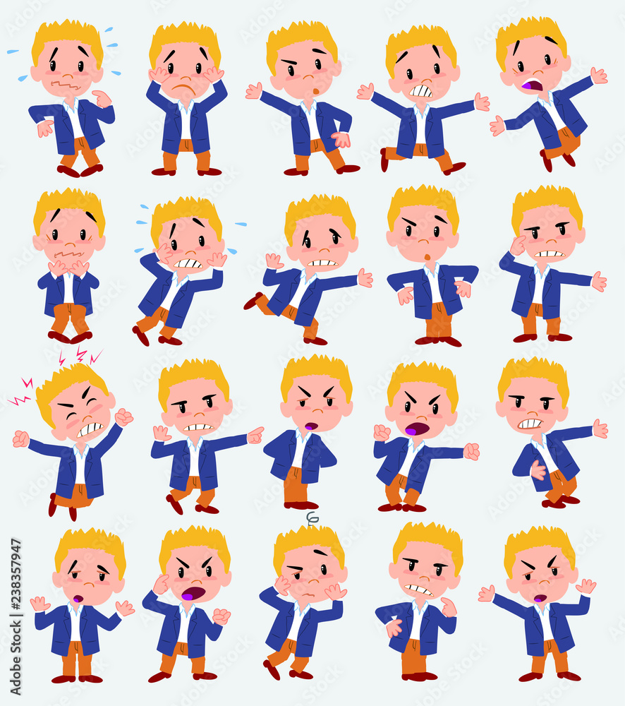 Cartoon character businessman in casual style. Set with different postures, attitudes and poses, always in negative attitude, doing different activities in vector vector illustrations. Cartoon character businessman in casual style. Set with different postures, attitudes and poses, always in negative attitude, doing different activities in vector vector illustrations.