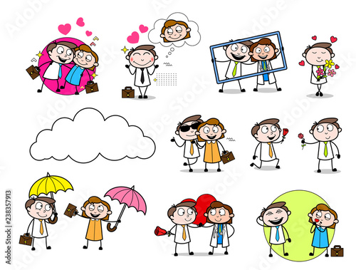 Love & Affair in Office place concept  Cartoon Professionals vector set