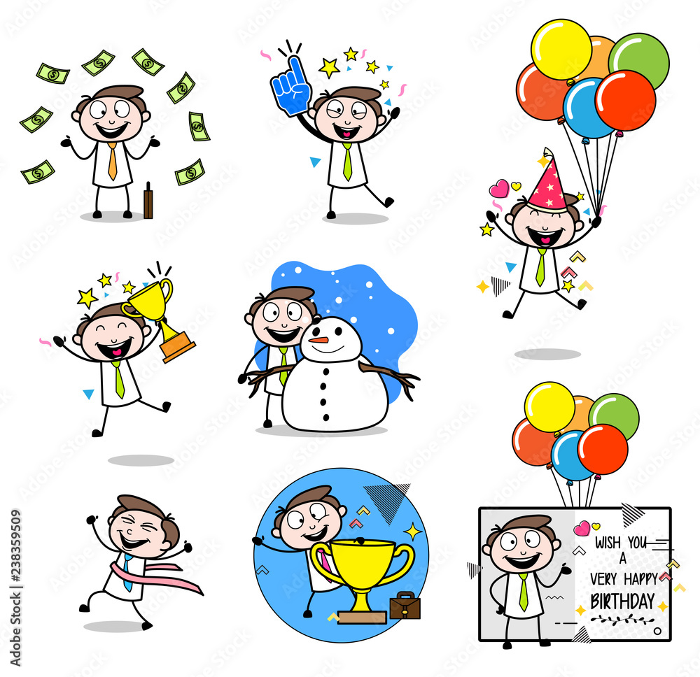 Collection Of Various Happy Cartoon Professional Businessman Collection Of Various Happy Cartoon Professional Businessman
