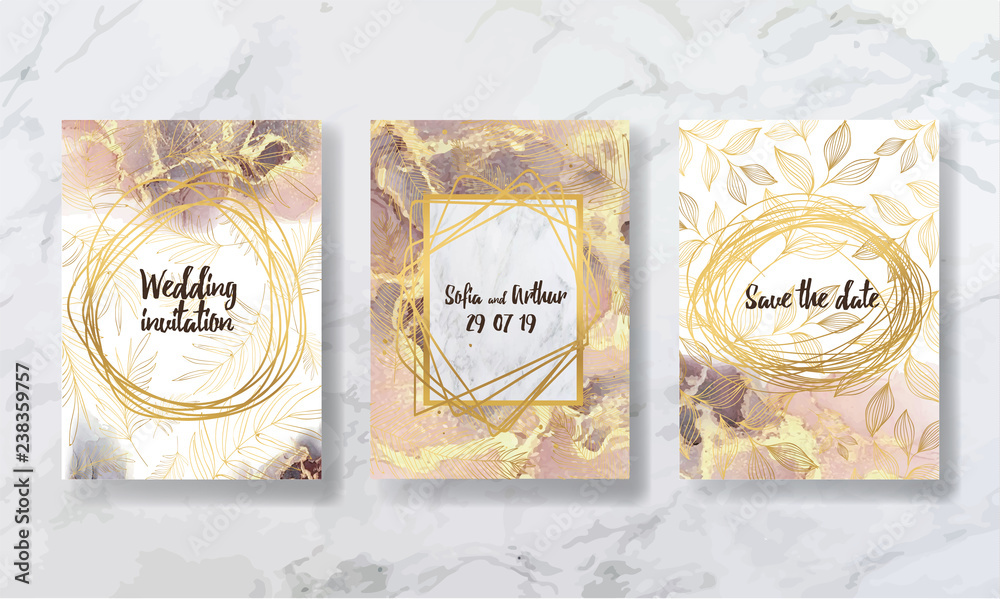 
wedding invitation. a great celebration of lovers. texture of liquid marble and gold. print for leaflets, banners, flyers, business cards, cards. trend vector