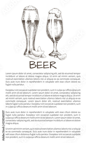 Two Beer Glasses with Chips Sketch Style Poster
