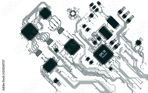 abstract electronic board and cpu background in black and white