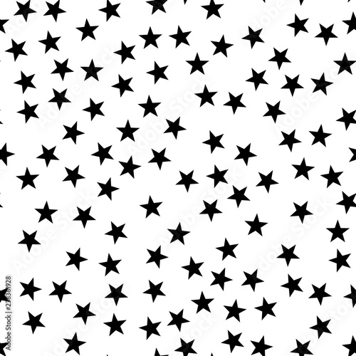 Star seamless pattern. Night  space or christmas theme. Flat vector background in black and white.