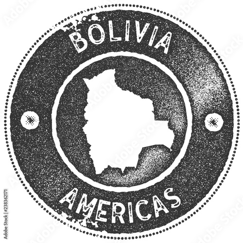 Bolivia map vintage stamp. Retro style handmade label, badge or element for travel souvenirs. Dark grey rubber stamp with country map silhouette. Vector illustration.