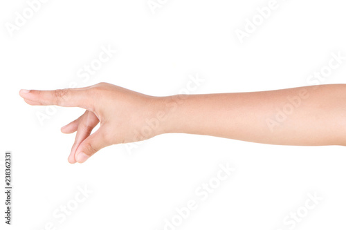 Boy caucasian hand gestures isolated over the white background. © aekkorn