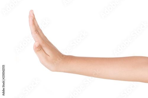 Boy caucasian hand gestures isolated over the white background.