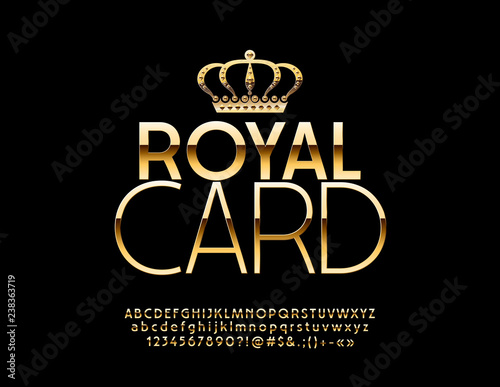 Vector chic Logotype Gold Card with Golden Crown. Elite stylish Font. Luxury  Alphabet Letters, Numbers and Symbols.