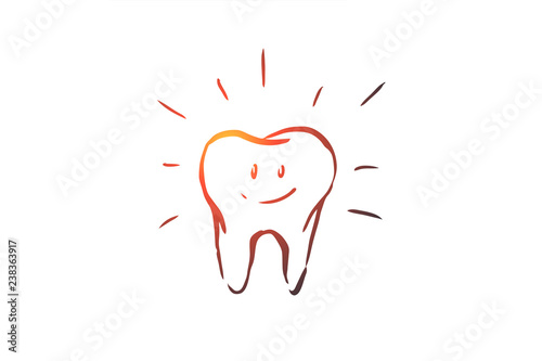 Cleaned tooth, care, dental, health, hygiene concept. Hand drawn isolated vector.