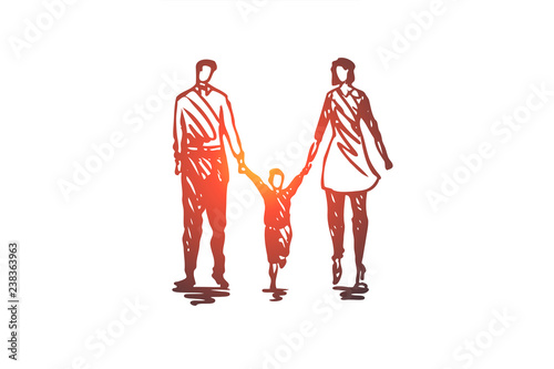 Family, father, child, woman, couple concept. Hand drawn isolated vector.