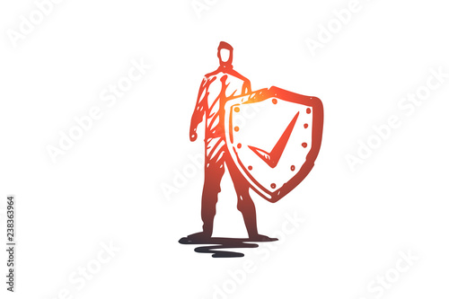 Life, save, shield, safety, protection concept. Hand drawn isolated vector.