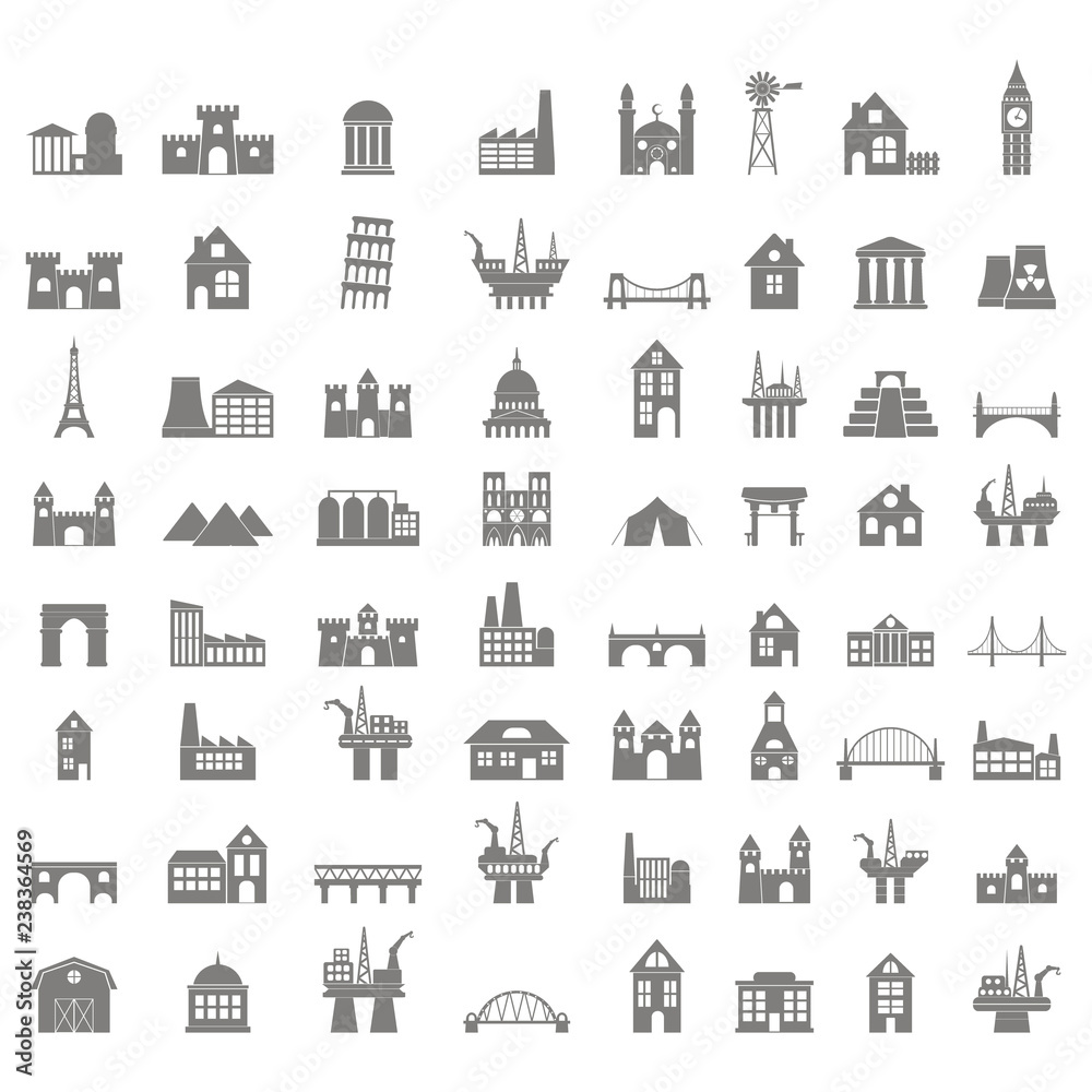 vector icons set with buildings for your design