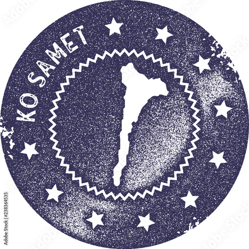 Ko Samet map vintage stamp. Retro style handmade label, badge or element for travel souvenirs. Deep purple rubber stamp with island map silhouette. Vector illustration.