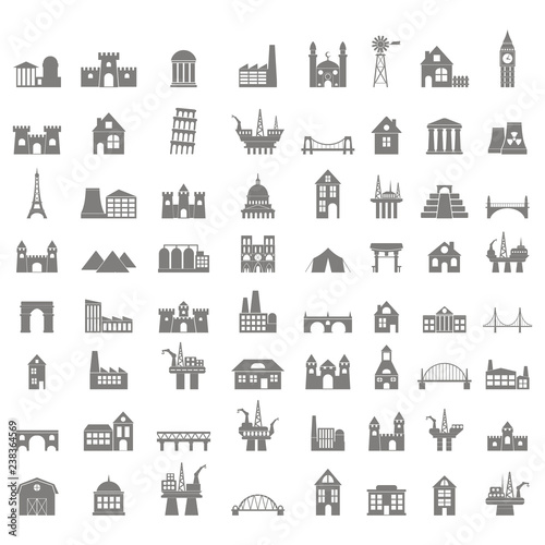 vector icons set with buildings for your design