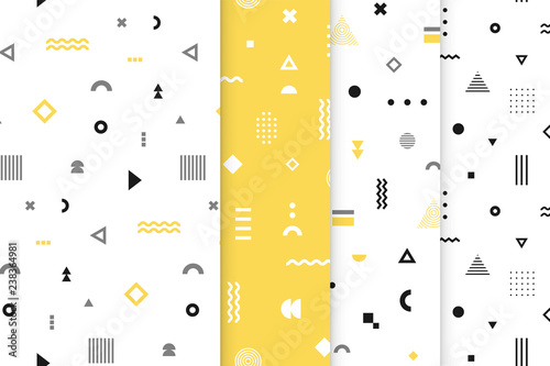 Memphis seamless patterns set. Retro  fashion style. Trendy geometric shapes. Modern abstract design.Vector wallpaper.