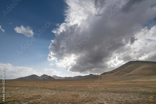 Incoming storm at Chatyr Kul lake near the Chinese border in Kyrgyzstan photo