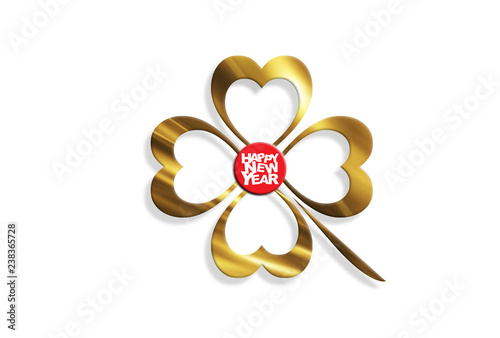 Four leaf lucky clover leaf on white background. New year design.