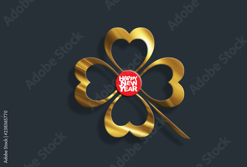 Four leaf lucky clover leaf on black background. New year design.