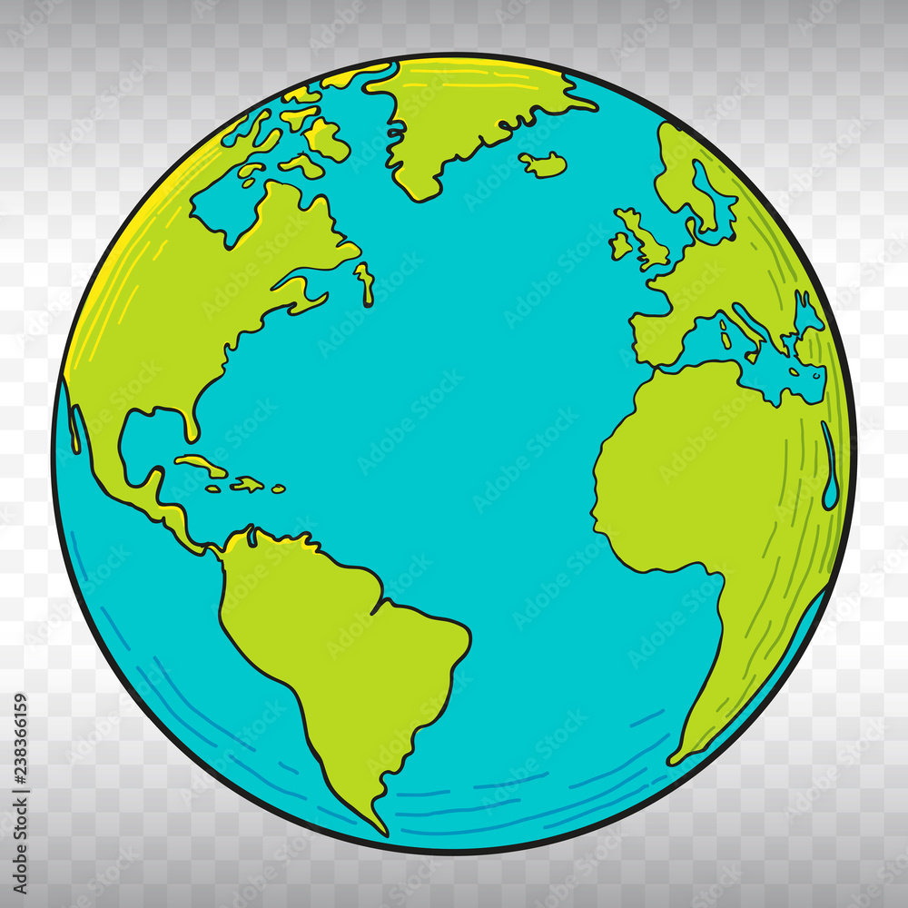 Hand Drawn Planet Earth Vector Illustration with Transparent Background