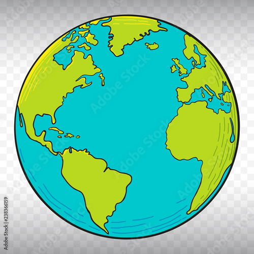 Hand Drawn Planet Earth Vector Illustration with Transparent Background.