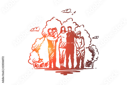 Family, togetherness, spending time with relatives concept. Hand drawn sketch isolated illustration