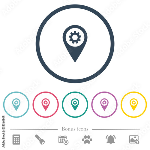 GPS map location settings flat color icons in round outlines photo