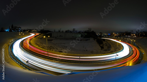 Long exposure view on night city traffic