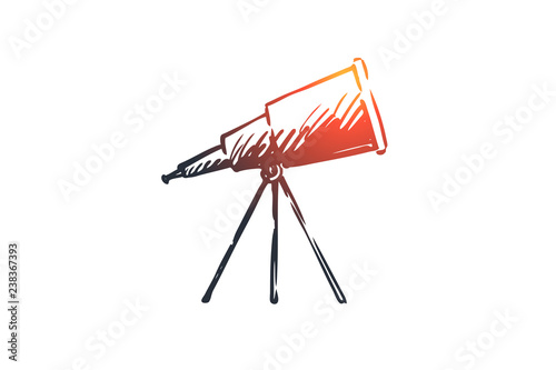 Astronomy, science, telescope, cosmos, optical concept. Hand drawn isolated vector.