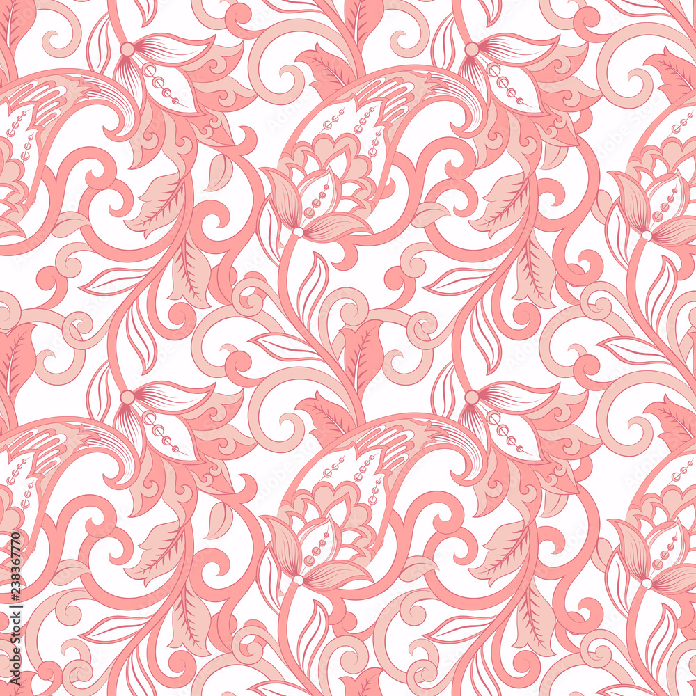 Paisley Damask seamless pattern. Floral vector background