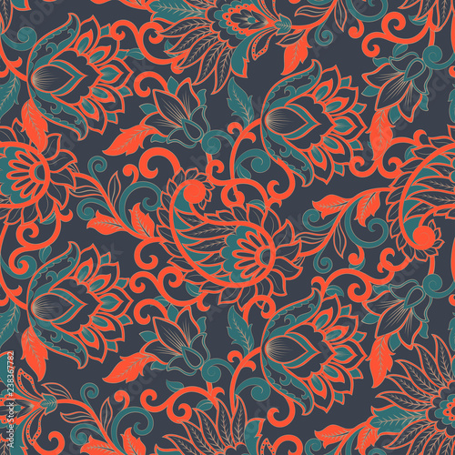 Floral Seamless pattern with paisley ornament.