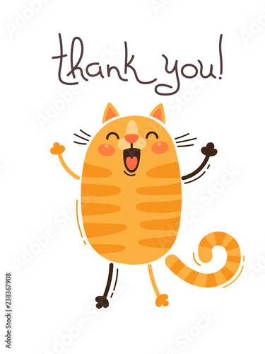 Funny cat says thank you. Vector illustration in cartoon style