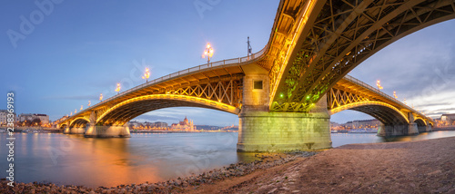Photography Panoramic view of Margaret Bridge with the Parliament of Hungary