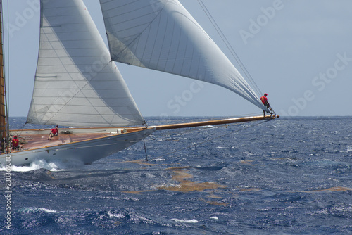 2890 Sailor standing on bowsprit during Antigua Classics regatta, April 19, 2015