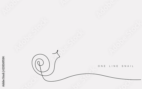 Snail animal silhouette one line drawing isolated on the white background. Vector illustration.