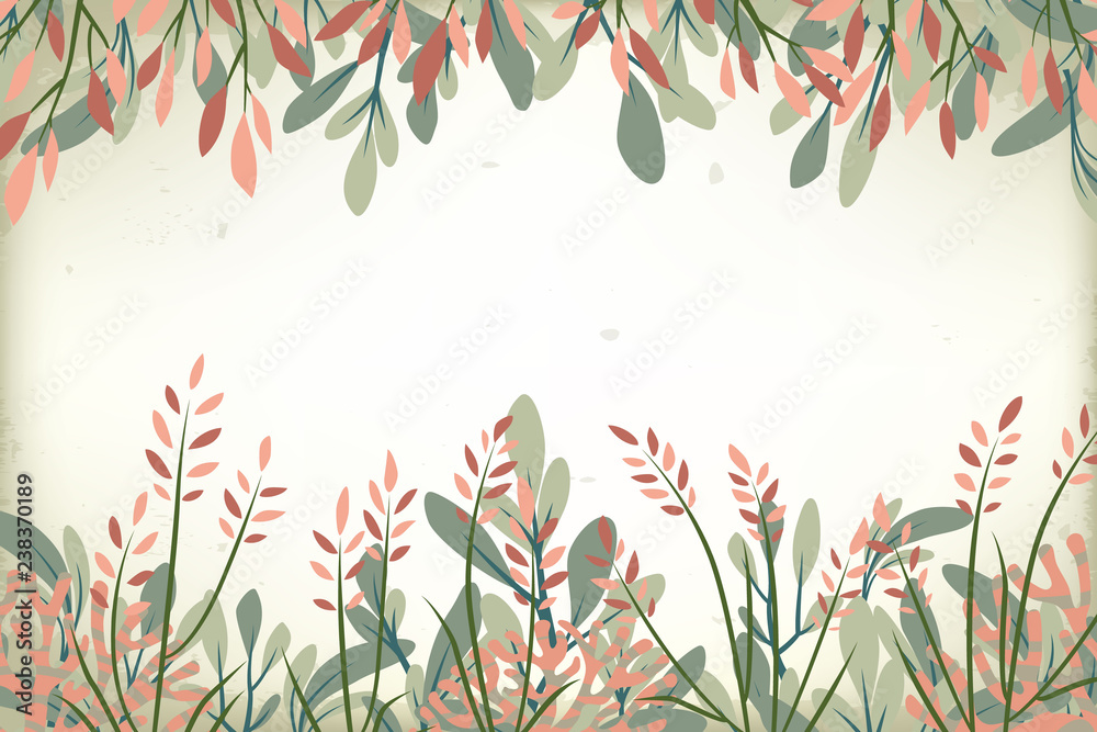 Vector background with frame of romantic floral elements. Horizontal card undestructed under clipping mask.