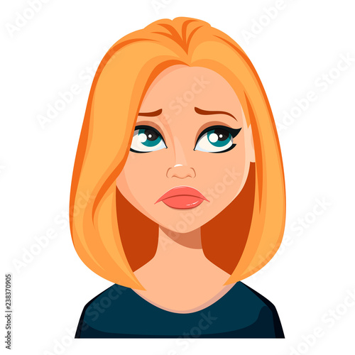 Face expression of woman with blond hair